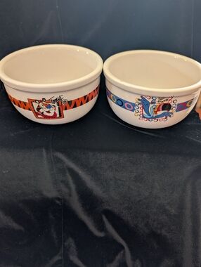 Tony the Tiger & Toucan Ceramic Bowls - White with Orange & Blue Graphic Bands